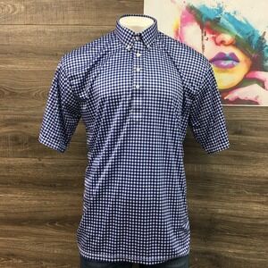 Collars & Co Mens Dress Collar Polo Shirt Blue White Gingham Check 2X Large